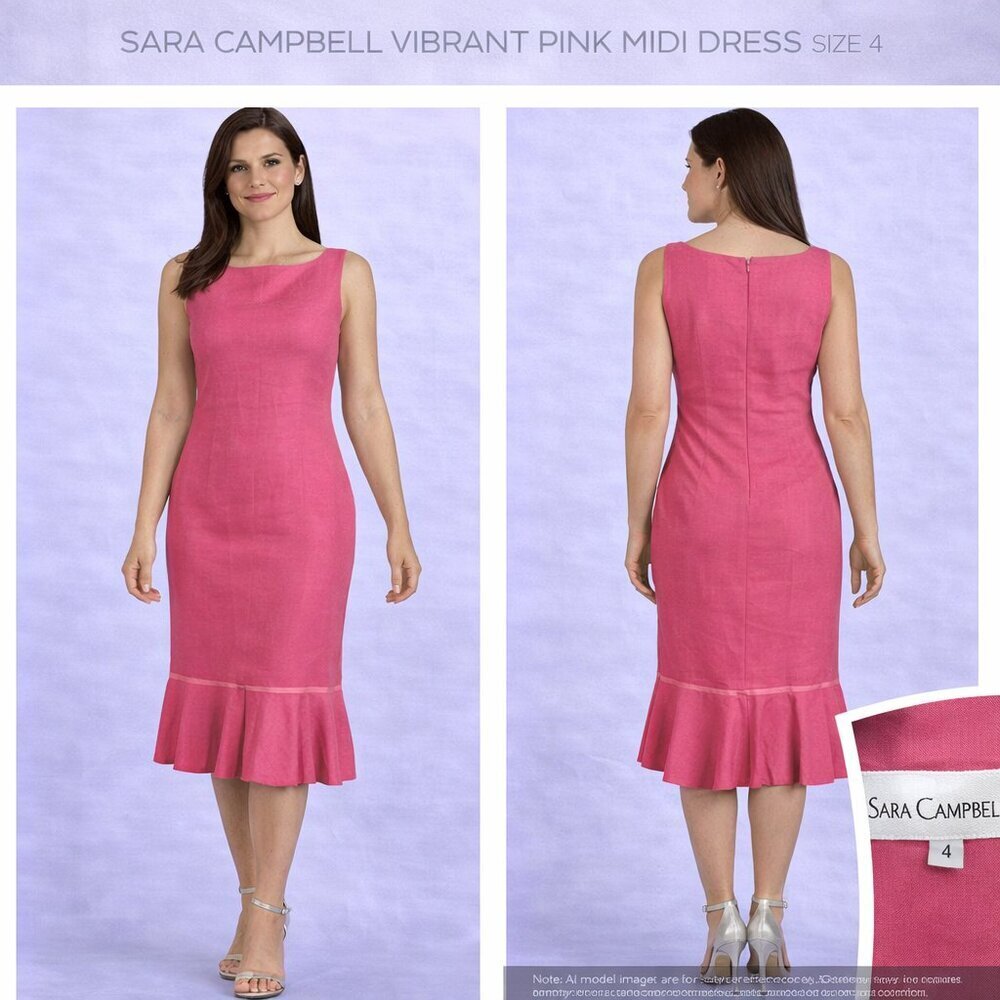 Sara Campbell Vibrant Pink Midi Dress Size 4
